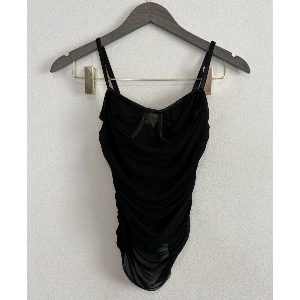 $49 Zara Women's Small Black Bustier Corset Style Top W/ Chiffon Overlay Zip Up